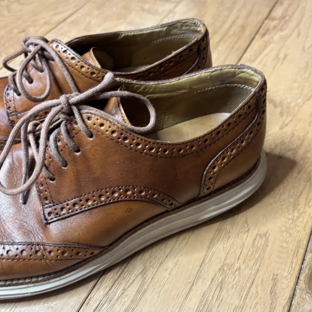 Cole Haan LunarGrand‎ Shoes Mens Size 10 Brown Leather Dress Wingtip Oxford